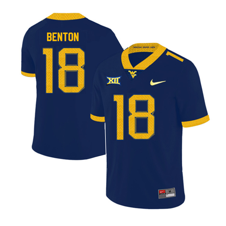 2019 Men #18 Charlie Benton West Virginia Mountaineers College Football Jerseys Sale-Navy - Click Image to Close